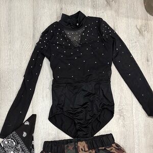Black Embellished Long-Sleeve Bodysuit
